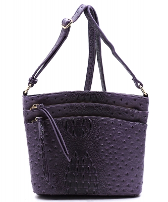 Ostrich Croc Multi Zip Pocket Crossbody Bag OS059 PURPLE